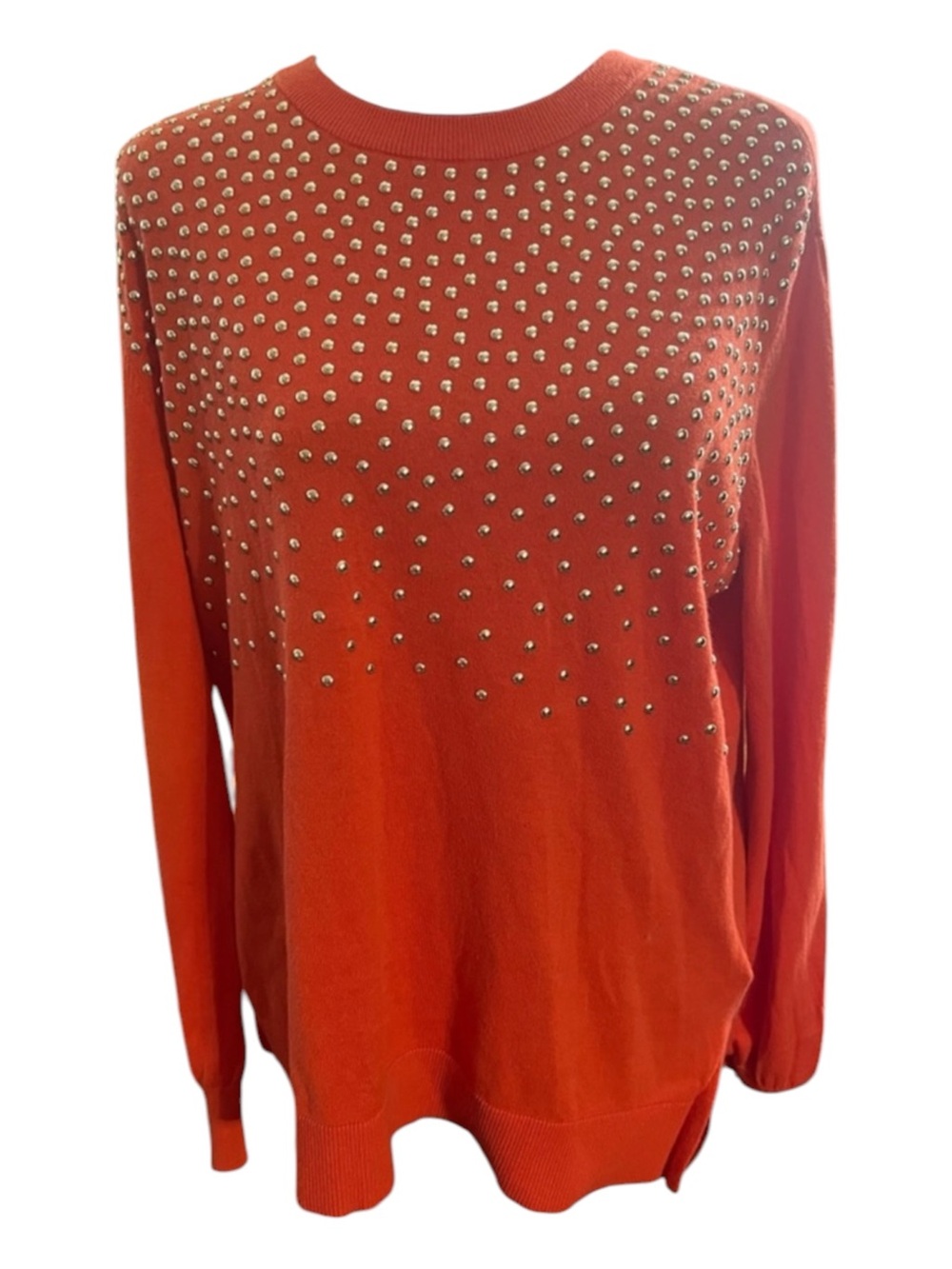 Michael Kors Gold Embellished Rust Orange Knit Sweater Size L - Picture 2 of 5